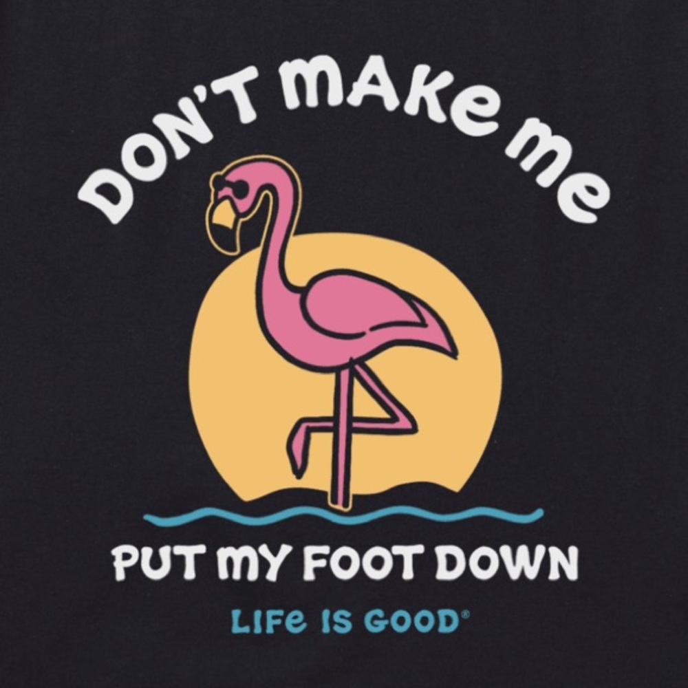 Life is Good Don’t Make Me Put My Foot Down Flamingo Crusher Tee Sz M - Picture 2 of 11